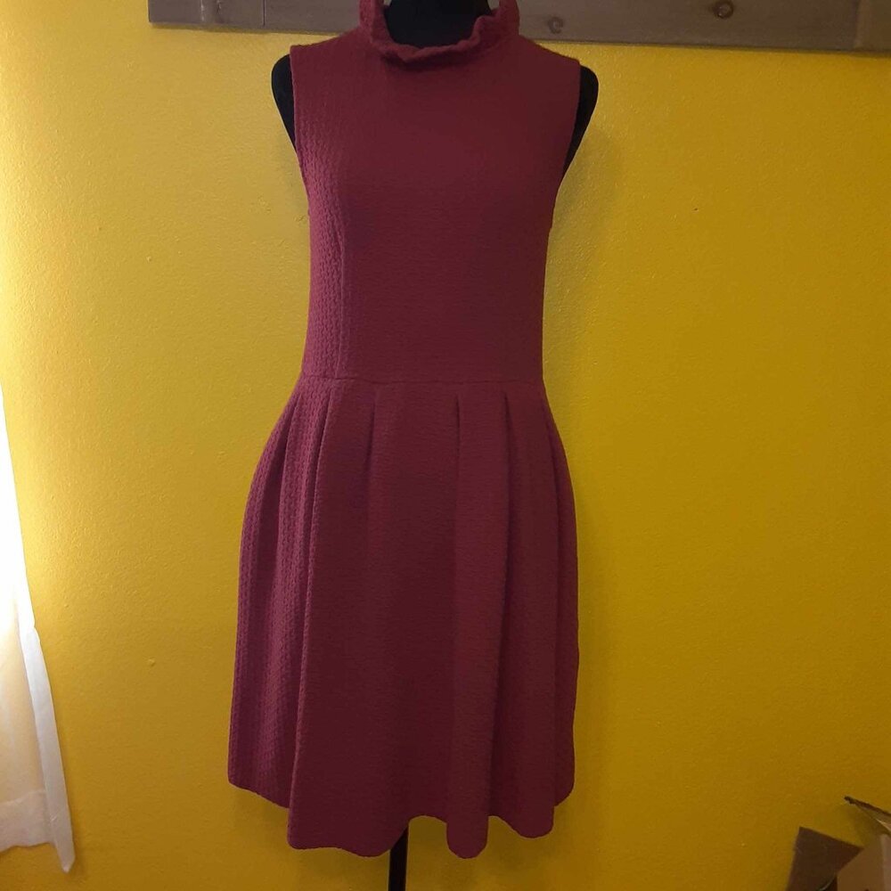 Ganni by Anthropologie Pinnacle Textured Ruffle Mini Dress Pockets Mock Neck MED